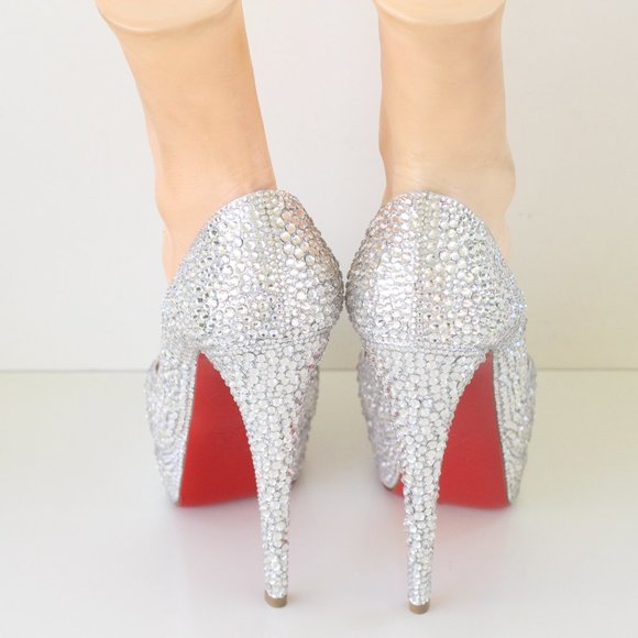 Christian Louboutin White Lady Peep Swarovski Crystal Custom Pumps - Picture 5 of 11